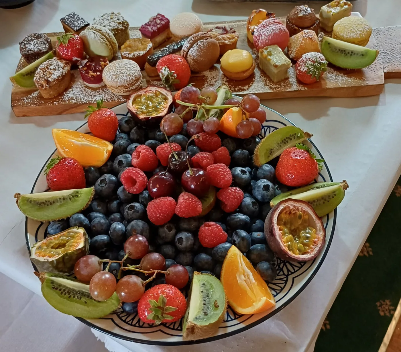 Patisserie and fruit for the sweet course